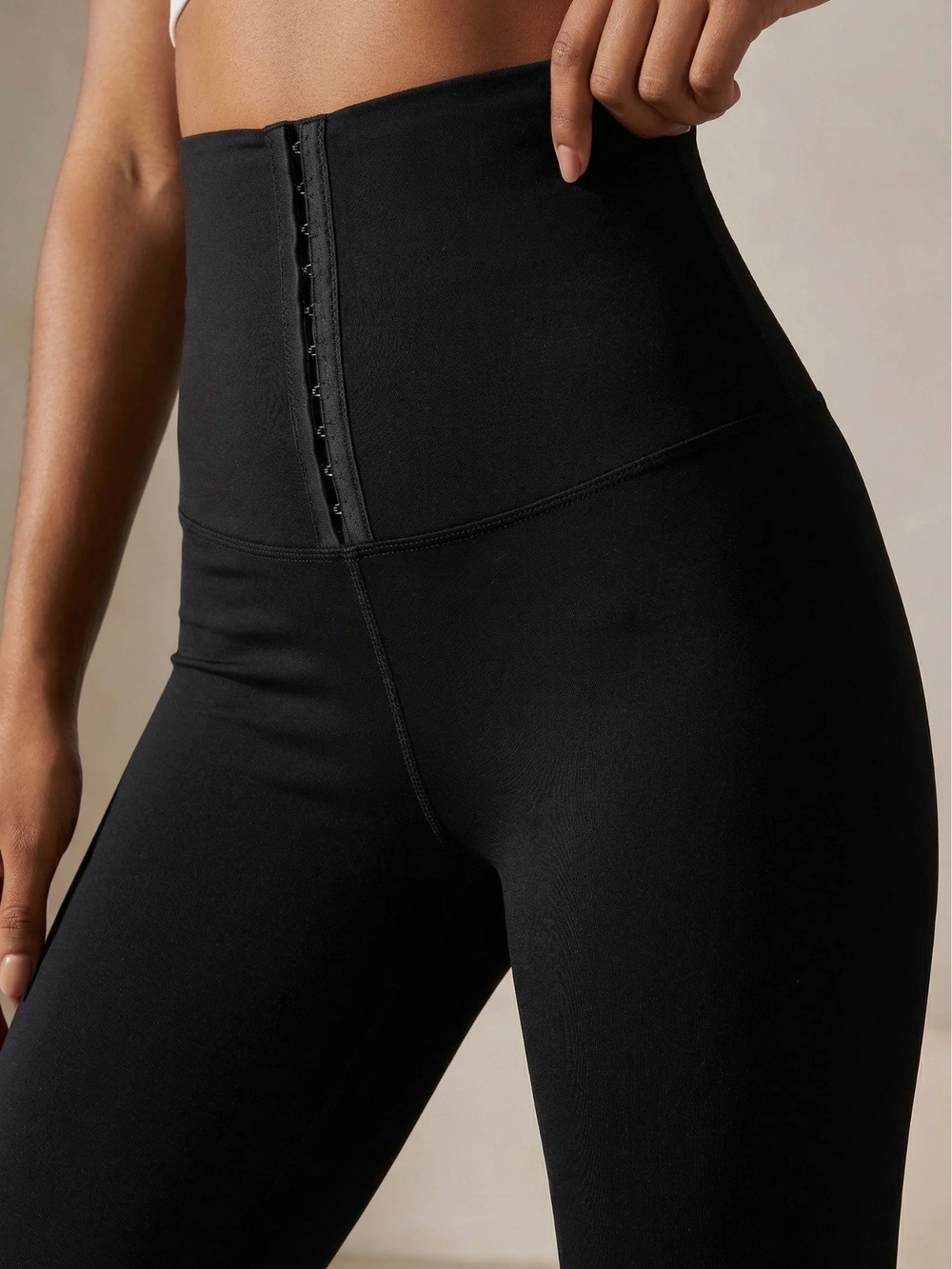 High-Rise Black Sculpting Leggings with Front Hook Closure